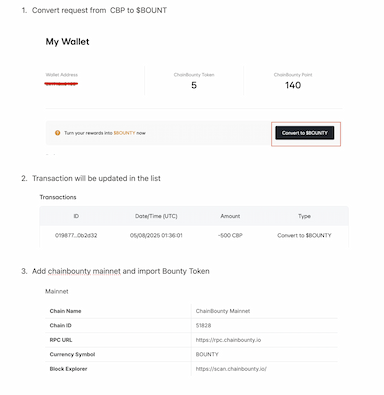 how to convert CBP to $BOUNTY