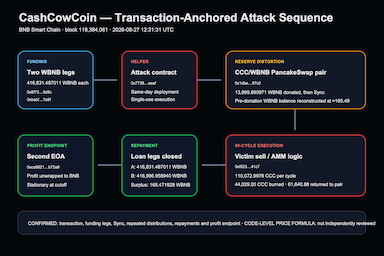CashCowCoin’s $117K Reserve-Manipulation Exploit: The Profit Did Not Stay With the Attacker EOA